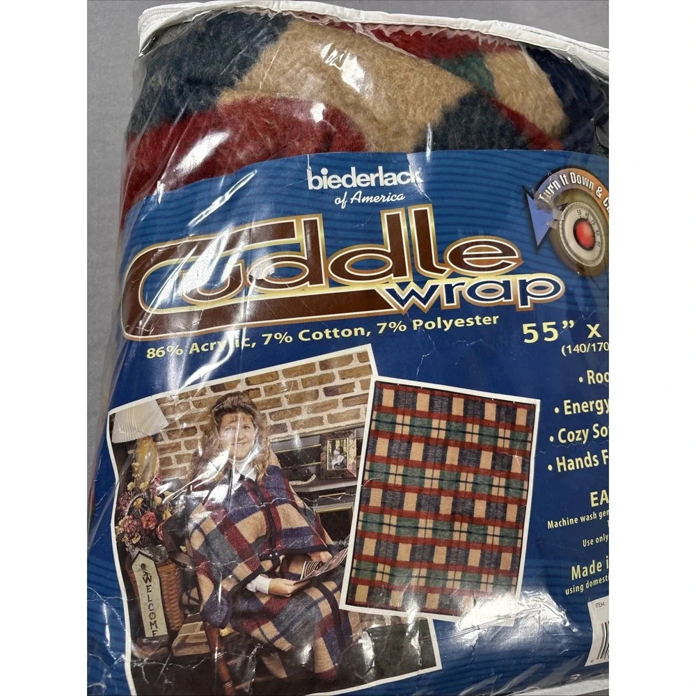 Vintage Biederlack Cuddle Wrap Plaid Blanket Made In USA 55